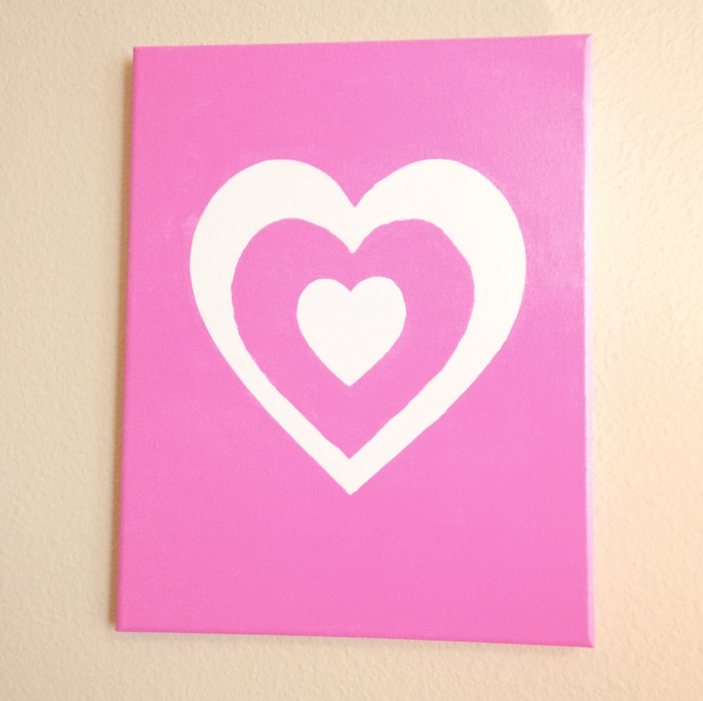 Pink Heart Canvas Art Painting - White Heart Motif